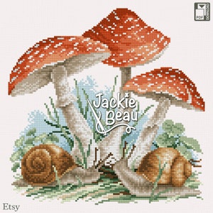 Mushrooms and snails - Jackie Beau cross-stitch pattern pdf download © Beau2stitch