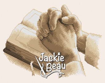Praying with bible - Jackie Beau cross-stitch pattern pdf-download © Beau2stitch
