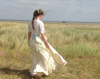 antique skirt, with cotton print , tennis racket print