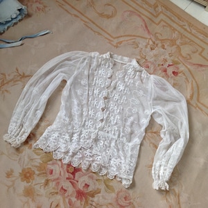 antique tule lace blouse, wrap blouse M/L