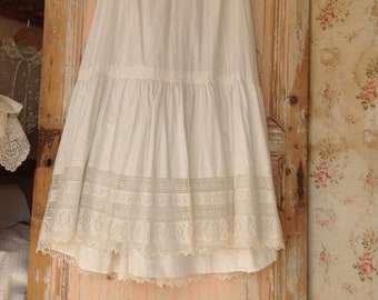 antique petticoat skirt with knit work lace and embroidery   L/XL