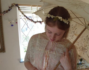 antique wax flower tiara, wedding crown