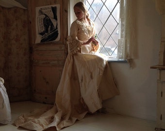 1850s Silk Ball Gown: Champagne Wedding Dress with Jacket