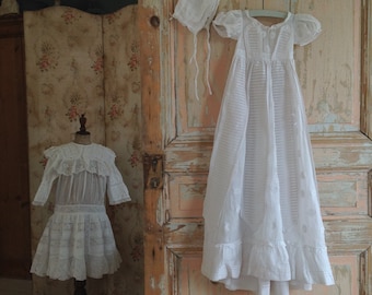 lovely baby dress with bonnet. Antique Baptism Gown