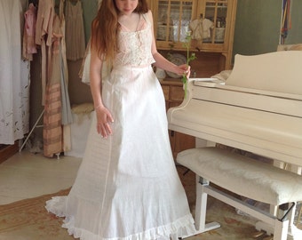 antieke mousseline katoen petticoat rok met trein