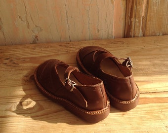 vintage girl's shoes , brown leather