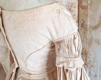 1800s antique linen dress with mint blue embroidery work