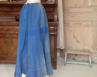 falda de algodón antiguo estampado azul con cintura ajustable