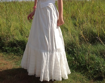 Victorian Hand Knit Crochet White and Red Winter Petticoat Skirt