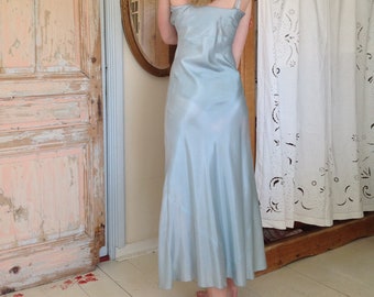 antique blue taft silk slip dress,  MEDIUM