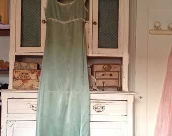 antique sea green silk victorian high waist slip dress