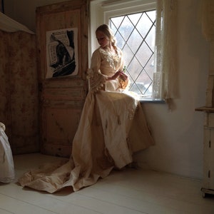 1850s Silk Ball Gown: Champagne Wedding Dress with Jacket