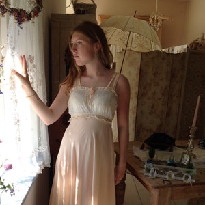 peach silk slip dress 1930s
