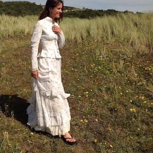 lovely cotton print day dress, 3PC victorian bustle dress 1890s