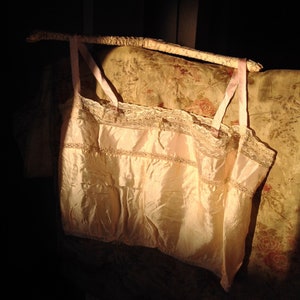 AS IS antique camisole 1880s peach / pink silk and lace corset cover