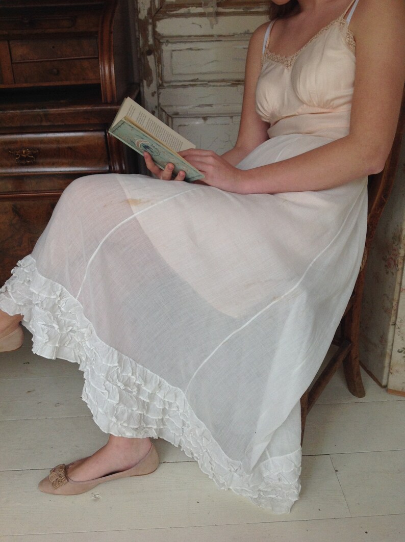 antique muslin cotton petticoat skirt 1920s zdjęcie 5