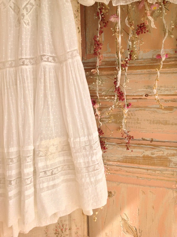 antique wedding dress 2PC muslin cotton dotted dr… - image 9