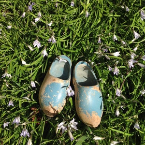 old blue wooden shoes for a child