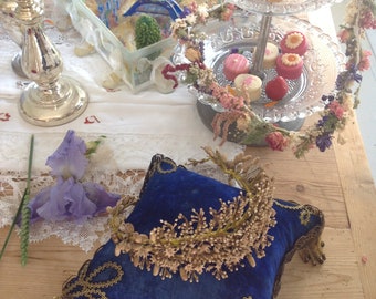 antique wax flower crown 1930s