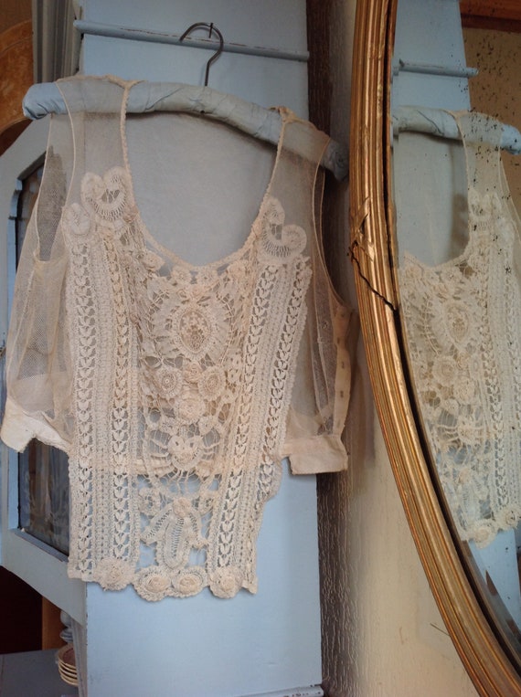 antique tulle lace camisole, corset cover, dicky e