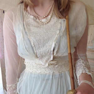 antique Edwardian wedding dress with antique lace waist band