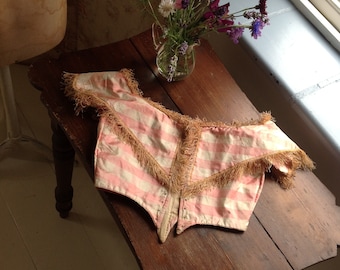 Victorian Pink Silk Ballgown Bodice: Gold Fringe, 1870s