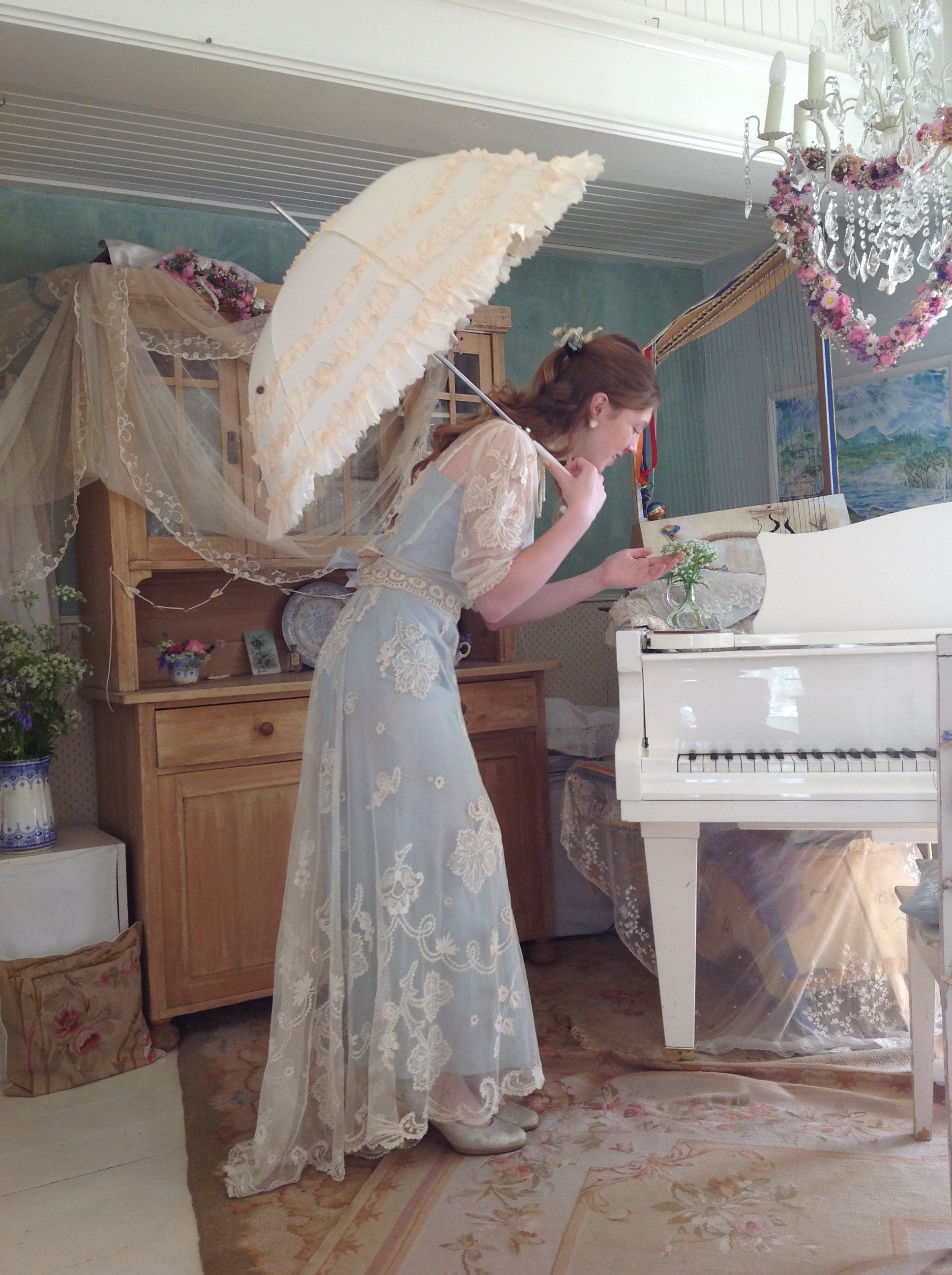 1880s antique tulle wedding dress