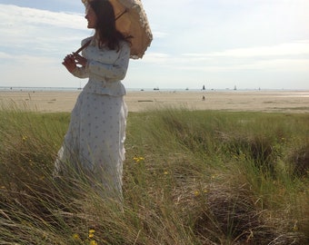 Lovely Cotton Print Day Dress, 3PC Victorian Bustle Dress