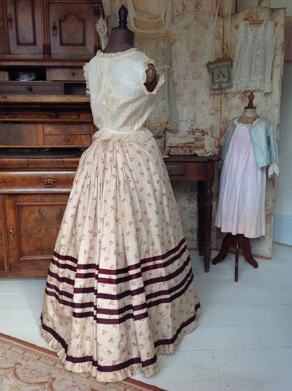 floral print silk skirt 1860s