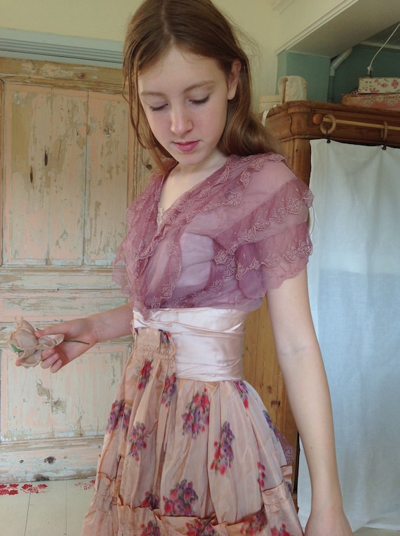 silk tulle lace floral concert dress, victorian, e