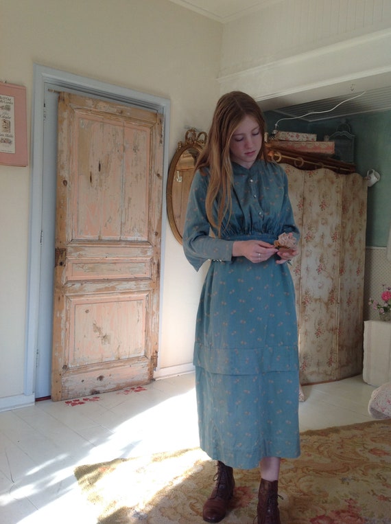 antique cotton day dress floral print, edwardian