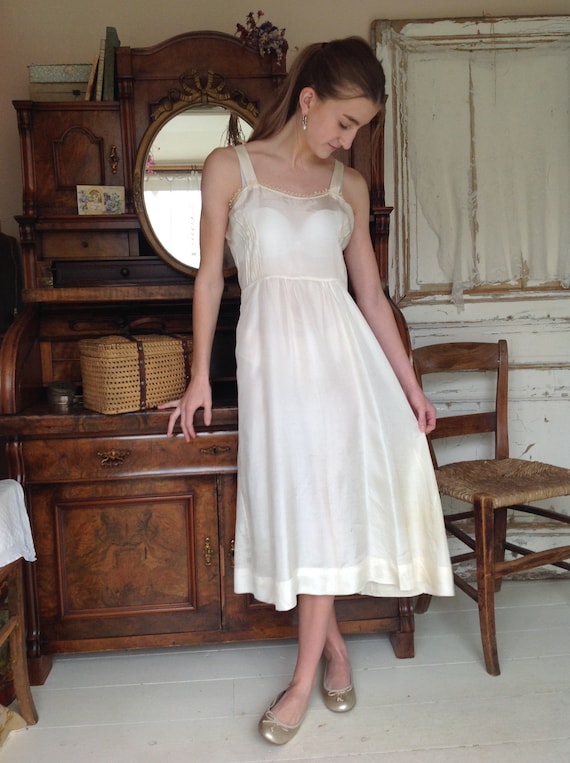 antique silk slip dress with tatting lace
