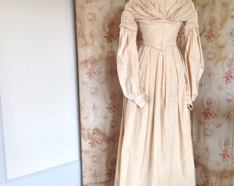 1800s antique linen dress with mint blue embroidery work