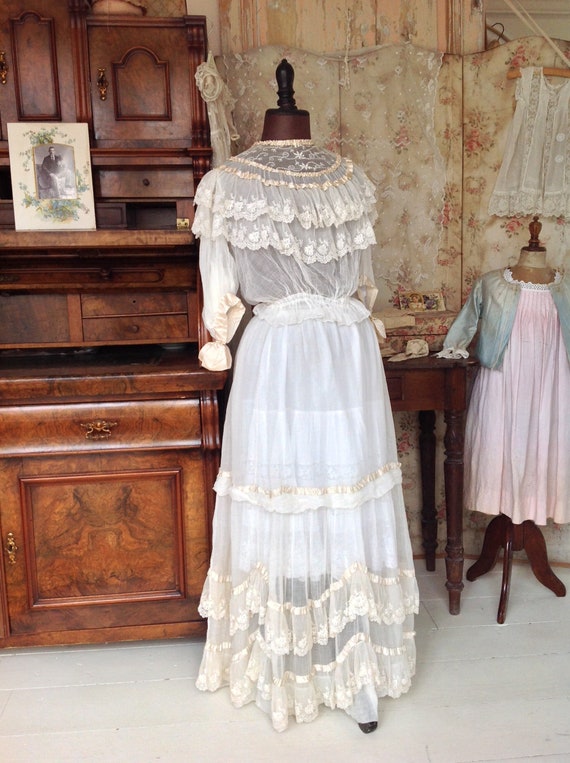 Vestido de encaje de la decada de 1870 2PC vestido de novia victoriano cintura 24 1 2 Etsy Mexico