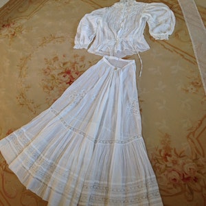 antique wedding dress 2PC muslin cotton dotted dress