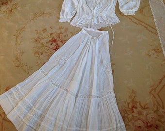 antique wedding dress 2PC muslin cotton dotted dress