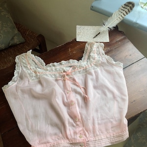 1900s Pink Cotton Lace Camisole with Silk Ribbon