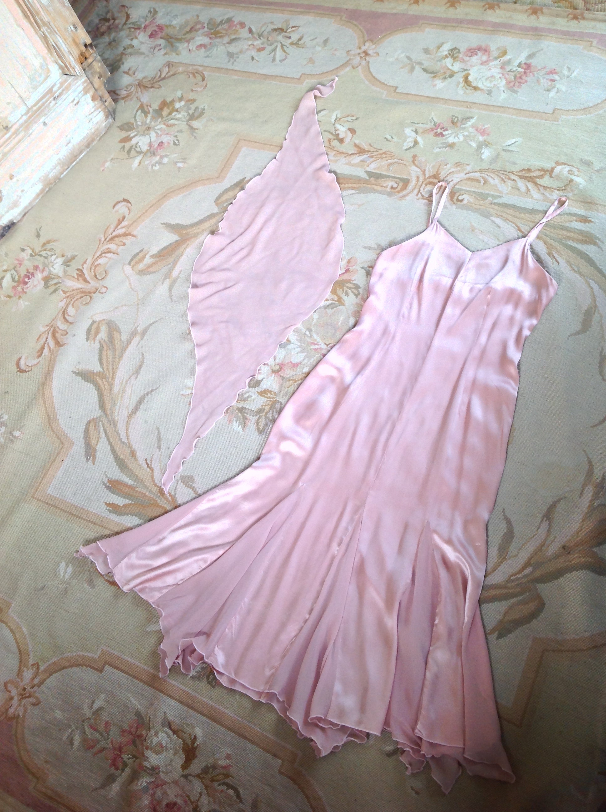 pure silk slip dress 1940s warm pink