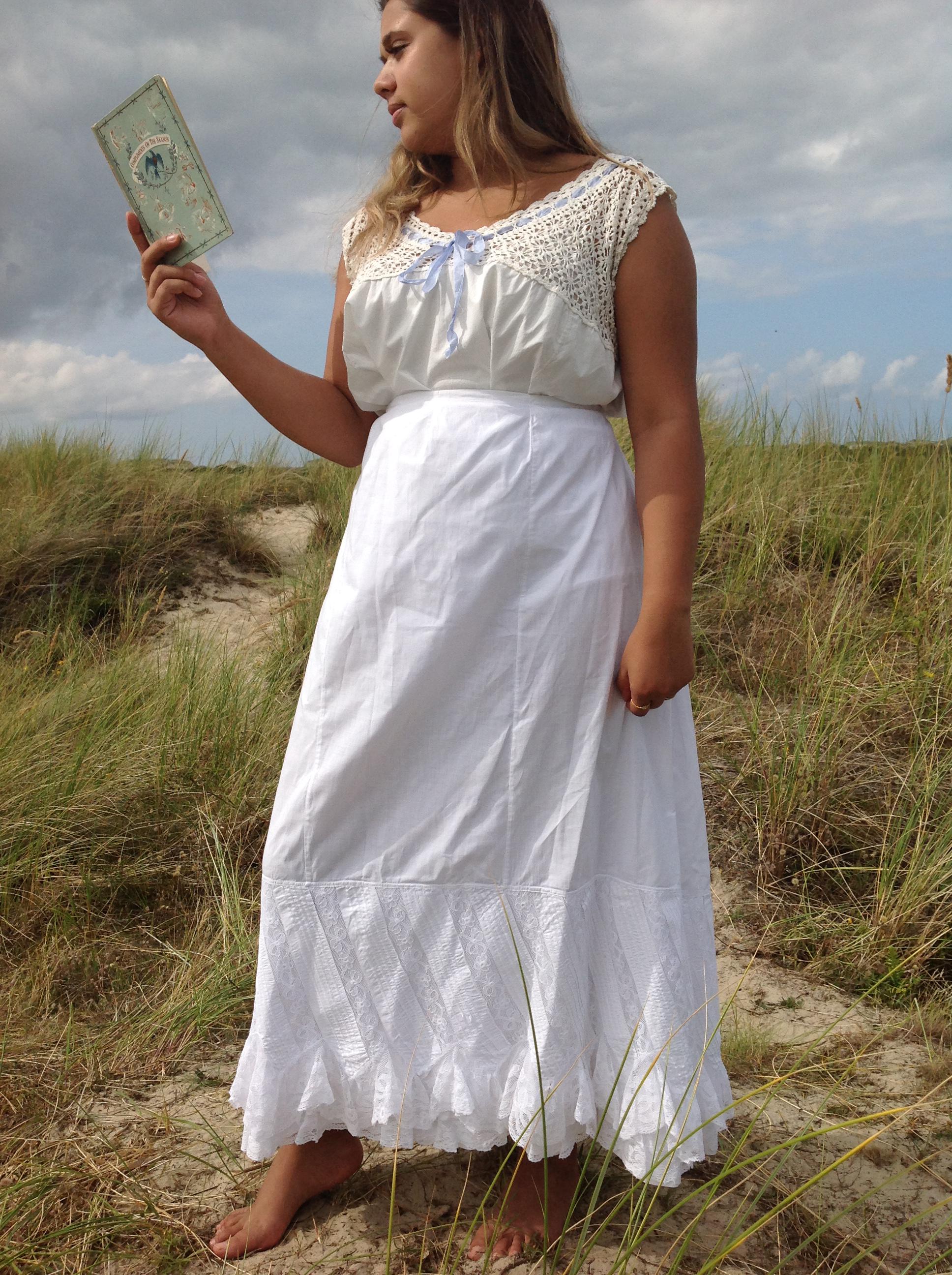 ウエスト調節可能な、さわやかなアンティークペチコートスカート