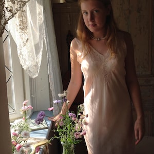 vintage peach silk slip dress M/L