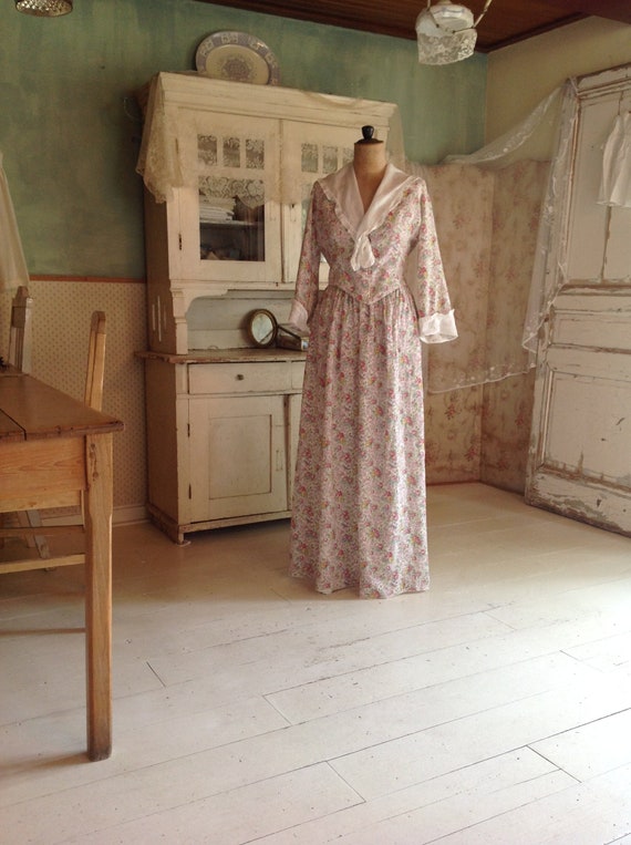 antique edwardian floral cotton print 2PC day dres
