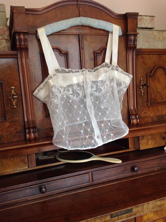 1900s antique tulle lace camisole, corset cover ME