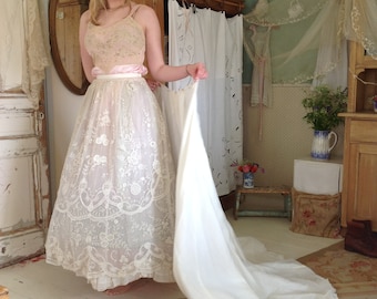 vintage wedding skirt part, train