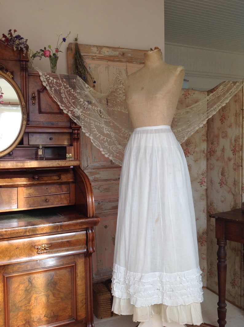 antique muslin cotton petticoat skirt 1920s zdjęcie 9