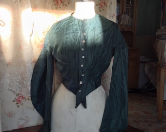 antique bodice 1880s emerald green cotton top