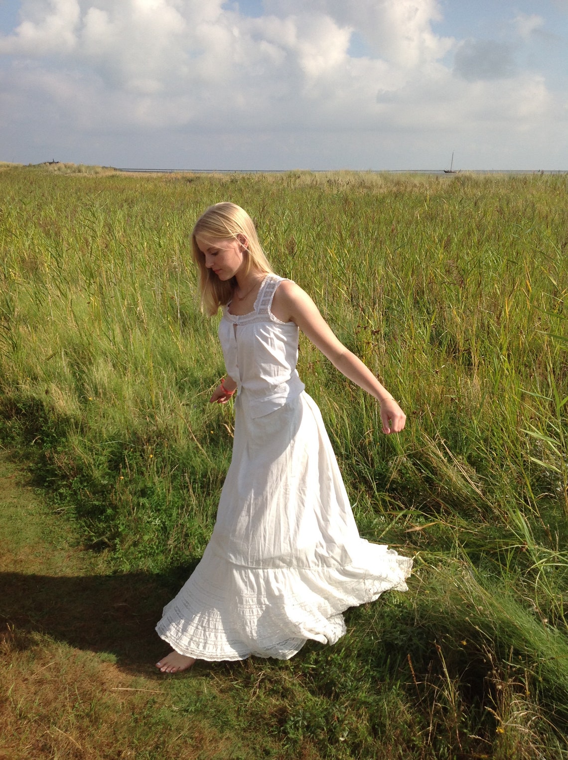 Edwardian Semi Sheer White Embroidered Petticoat Skirt