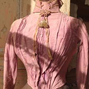 Antique Pink Wool Bodice: Velvet Rosettes, Glass Buttons (30&quot; Bust, 22&quot; Waist)