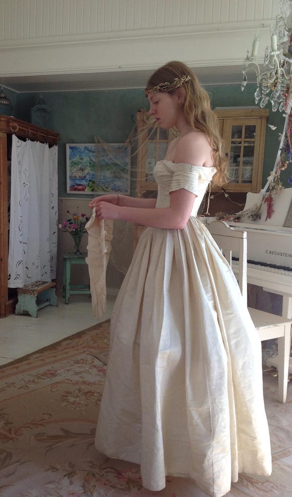 Antique Ballgown, Champagne Silk Moire Wedding Dress 1890s - Etsy