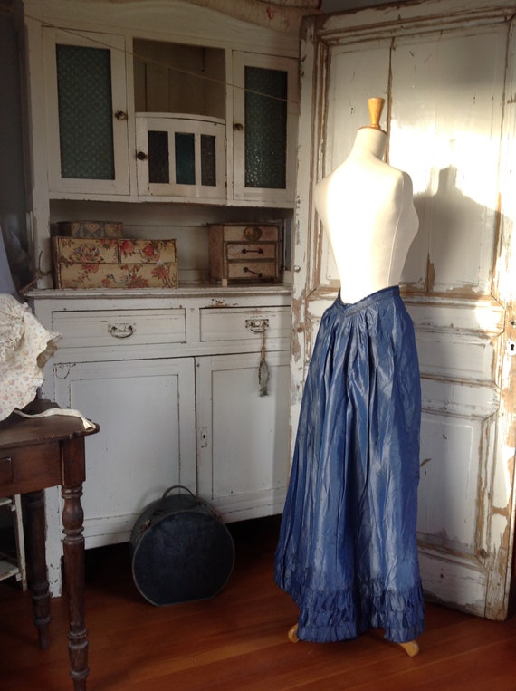 Beautiful Silk Blue Skirt Late Victorian Etsy