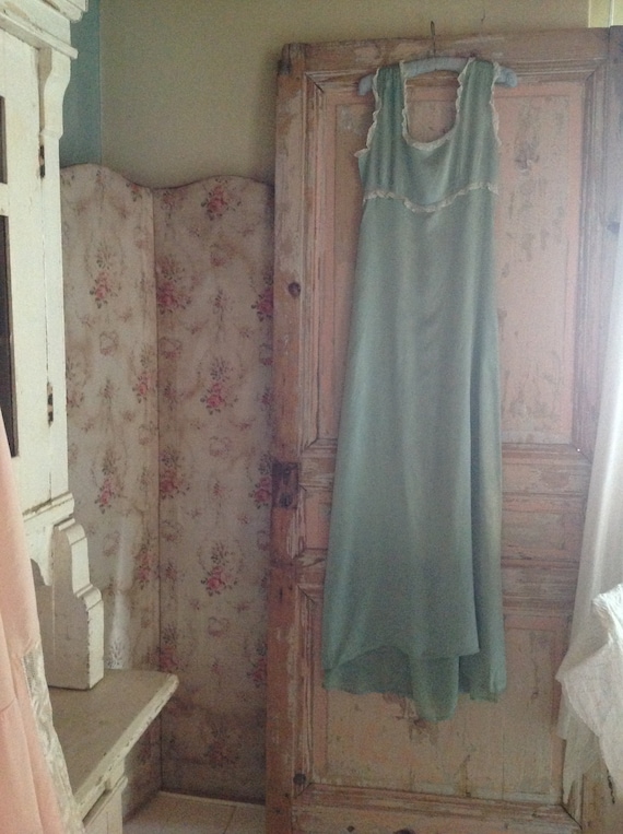 antique sea green silk victorian high waist slip d
